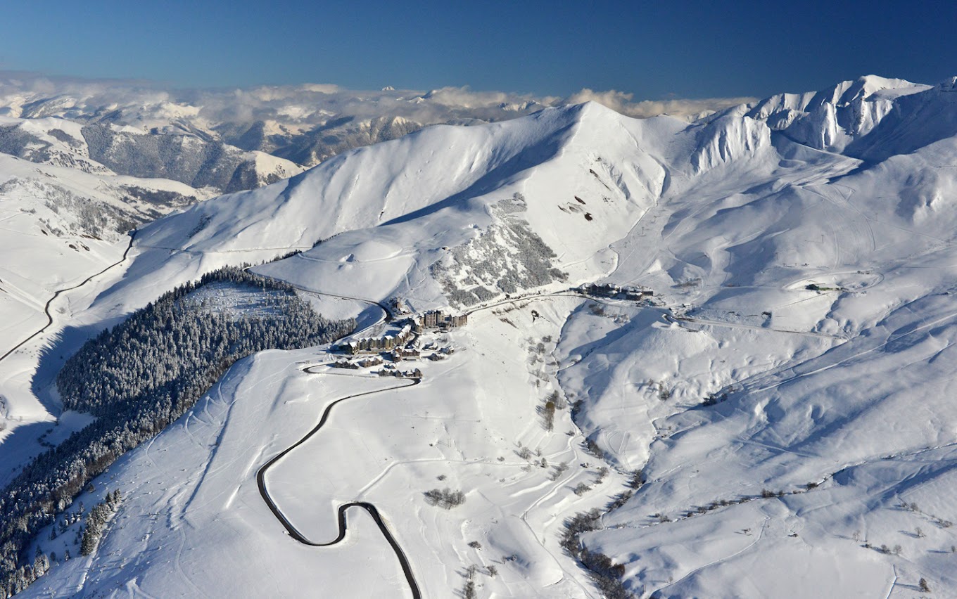 Peyragudes in France - a view from the top of a snowy mountain.