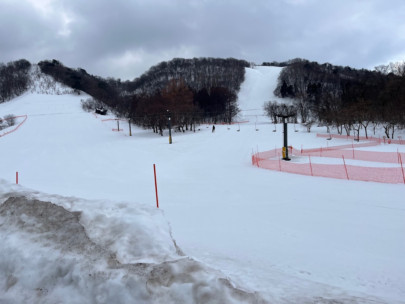 Kanazawa Municipal in Japan - a ski slope covered in snow with trees in the background.