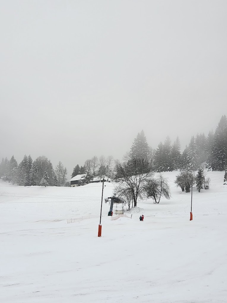 La Forclaz in Switzerland - a snow covered field with trees in the background.