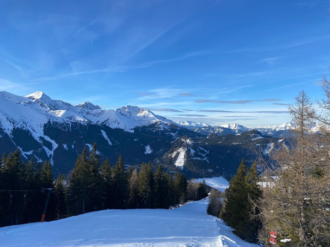 Hohentauern in Austria - a view of the mountains from the top of a ski slope.