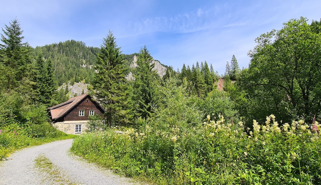 Hohentauern in Austria - a small house in the middle of a forest.