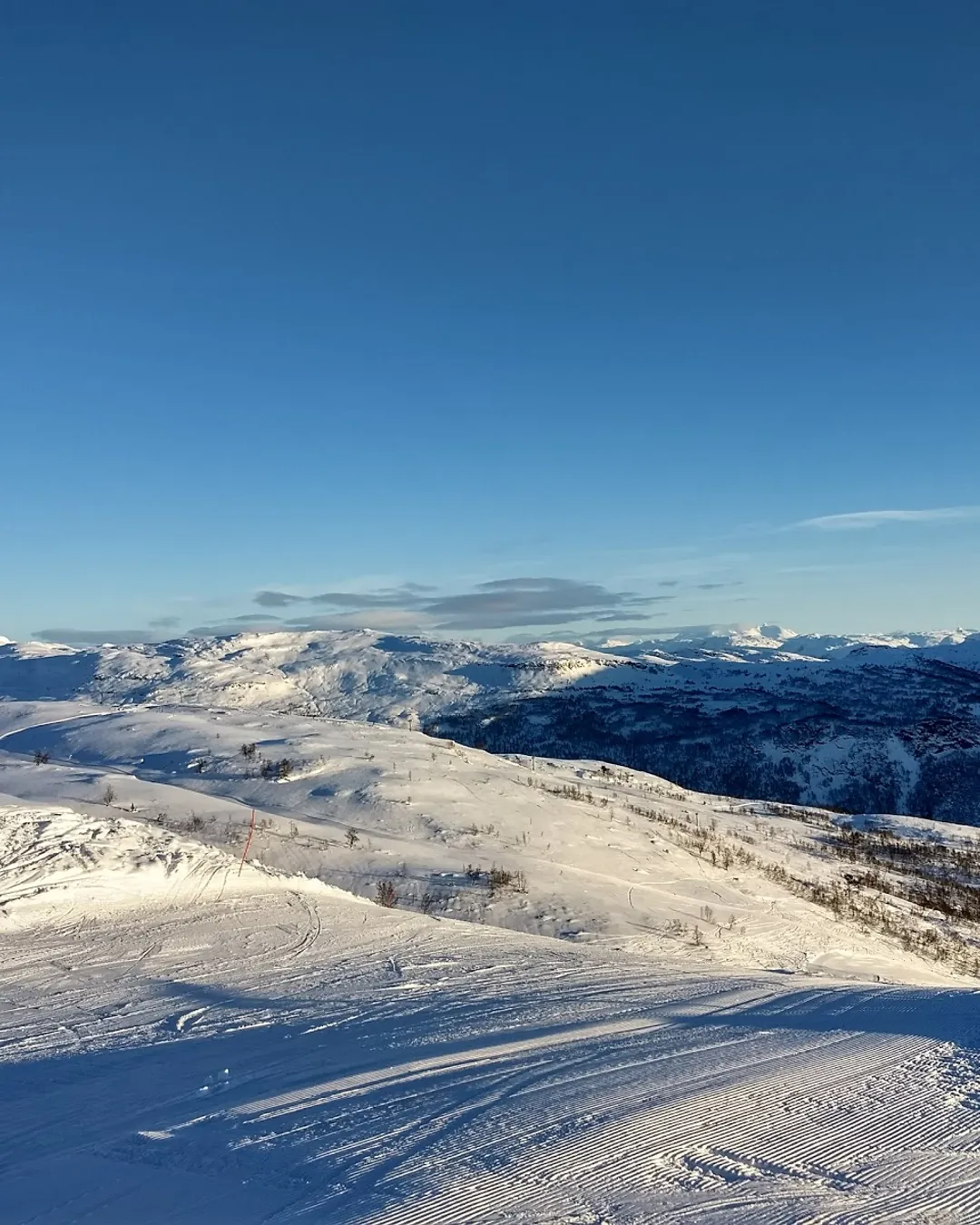 Sogndal Skisenter - Hodlekve in Norway - a view from the top of a snowy mountain.