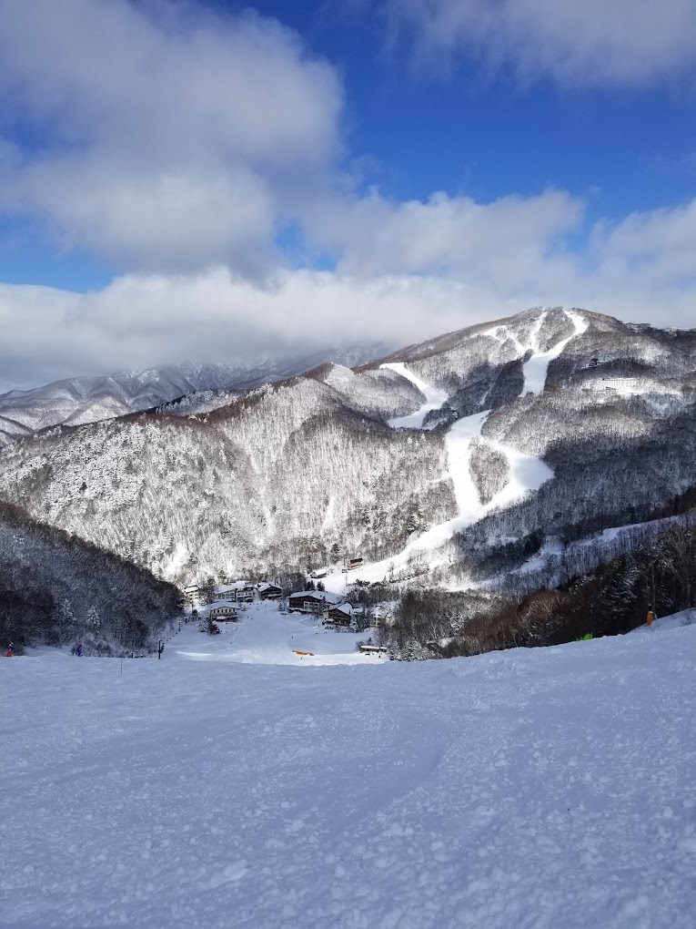 Giant Ski area in Japan - the view of the mountains from the top of the mountain.
