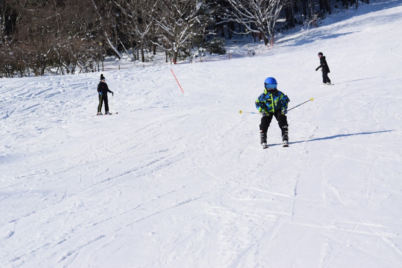 Mineyama Kogen in Japan - a group of people skiing down a snowy slope.