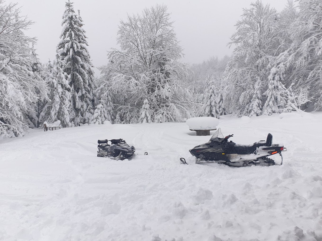 Radusa in Bosnia and Herzegovina - two snowmobiles are parked in the snow.