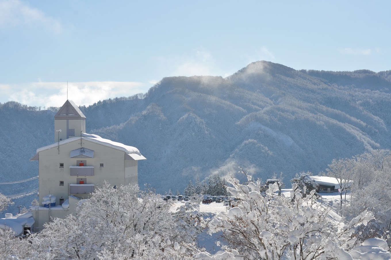 Asahi Shizen in Japan - a church in the middle of a snowy landscape.
