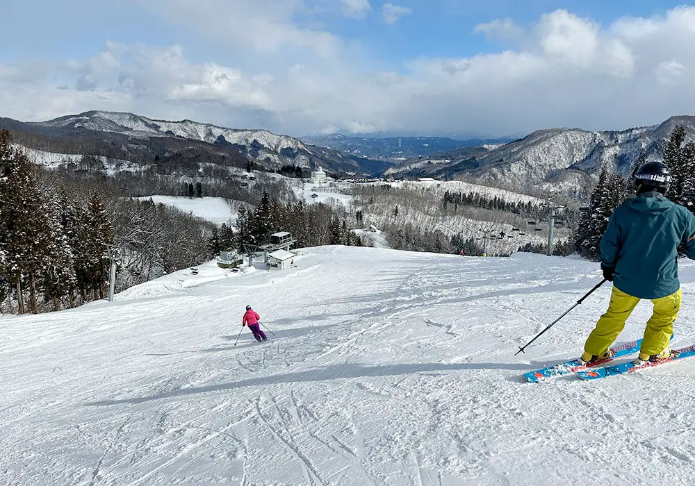 Asahi Shizen in Japan - a person riding skis down a snowy slope.