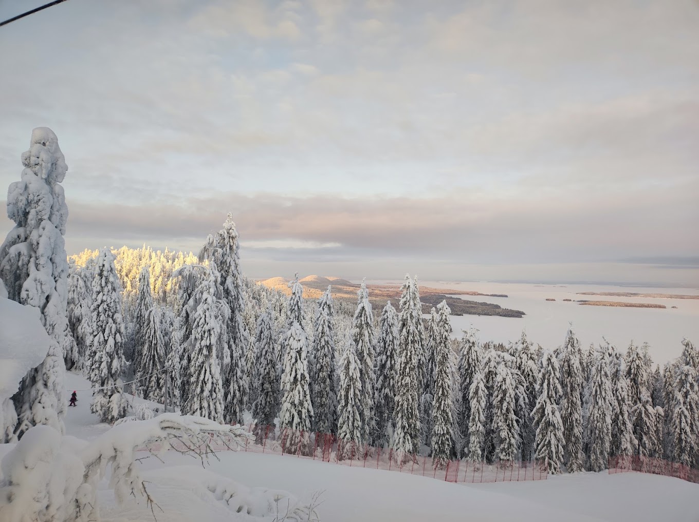 Koli Ski - Ukko-Kolin rinteet in Finland - the view from the top of the mountain in winter.