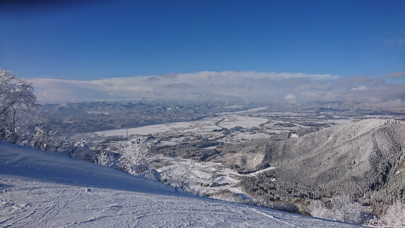 Hanawa in Japan - a view from the top of a snowy mountain.