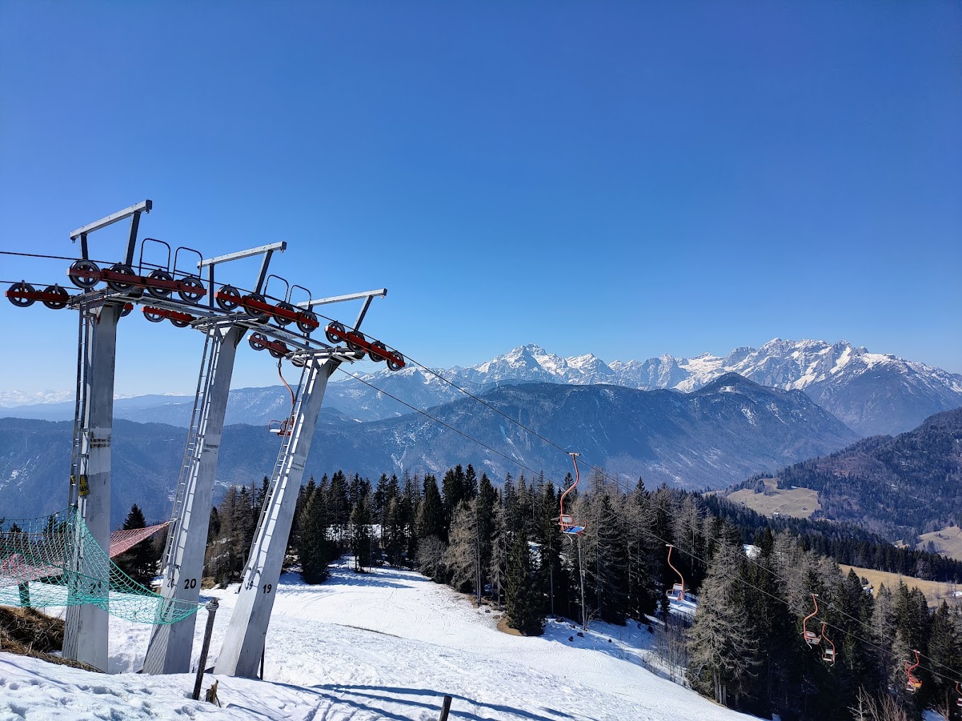 Španov vrh in Slovenia - a ski lift going up the mountain.