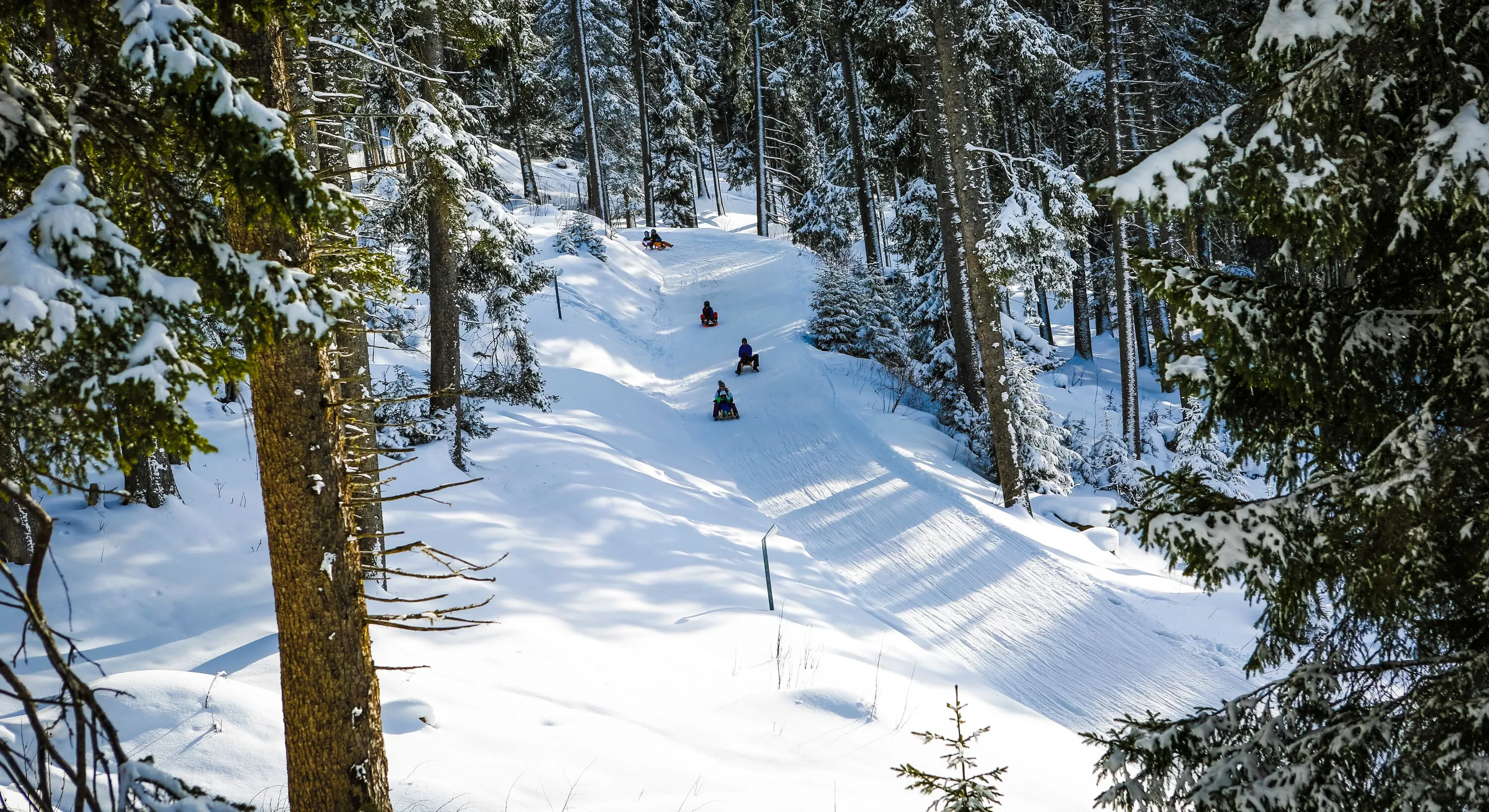Sciovie Baita Valbella in Italy - a person riding a snowboard down a snowy slope.