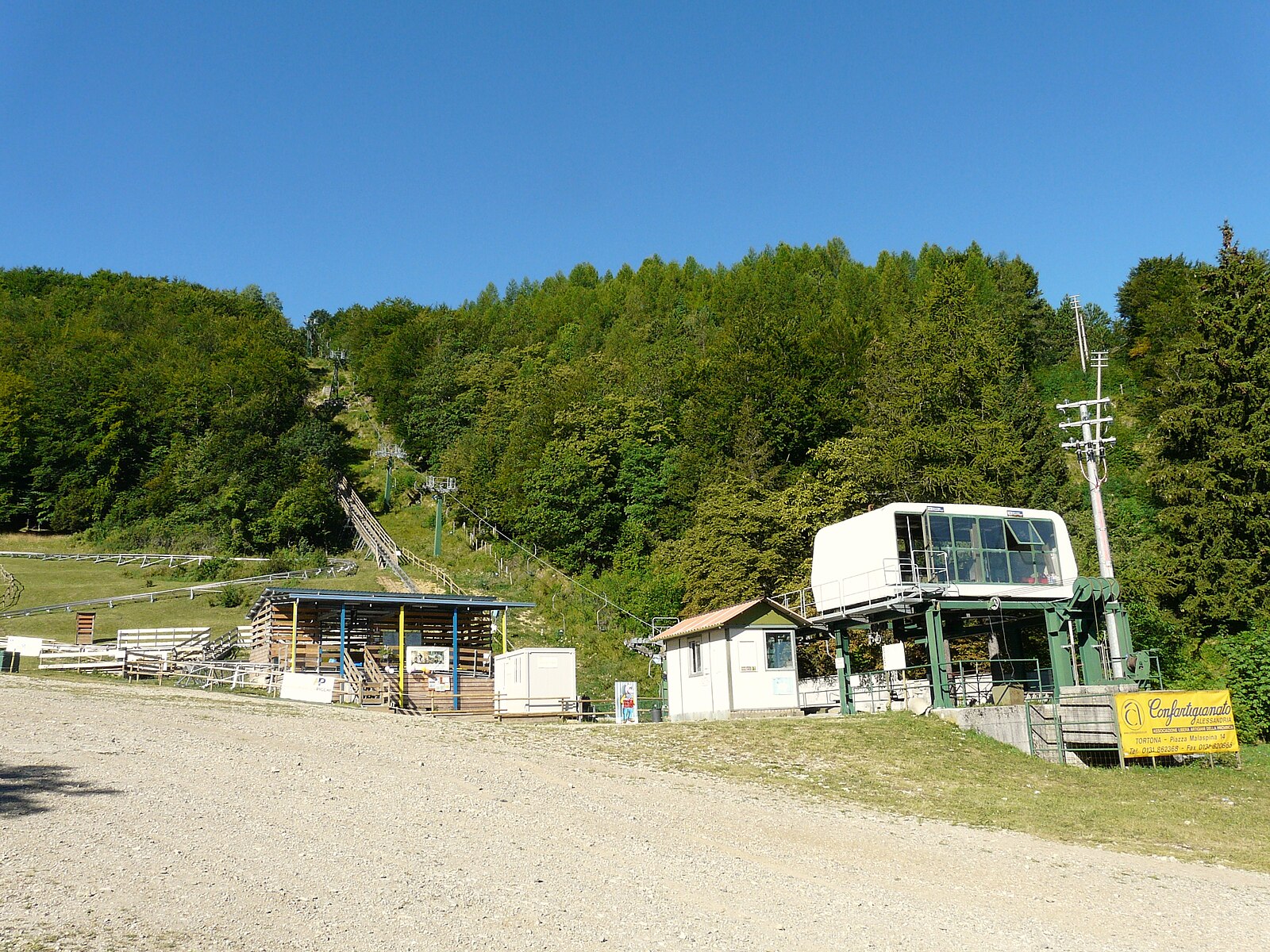 Seggiovia di Caldirola in Italy - the sky is clear and blue.