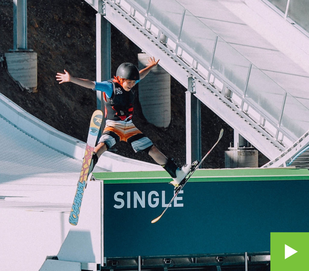 Utah Olympic Park in USA - a skateboarder doing a trick on a ramp.