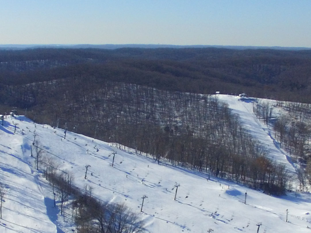 Hidden Valley - MO in USA - an aerial view of a ski slope in the winter.