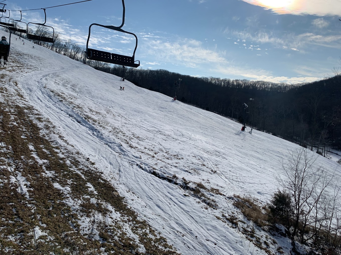 Hidden Valley - MO in USA - a ski lift going up a snowy slope.