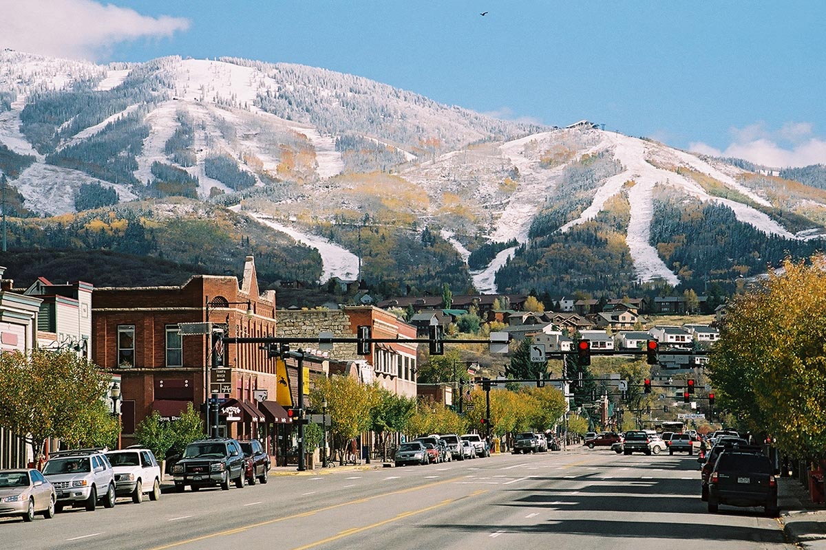 Steamboat in USA - a view of a town with a mountain in the background.