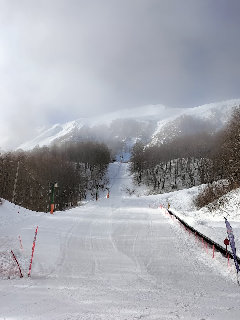 Monte Sirino -Conserva in Italy - a ski slope covered in snow and trees.