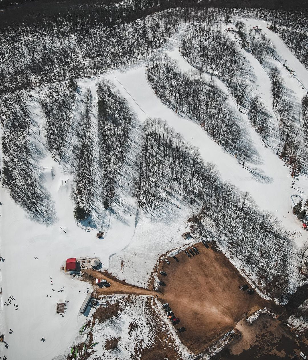 Nordic Mountain in USA - an aerial view of a snow covered ski area.
