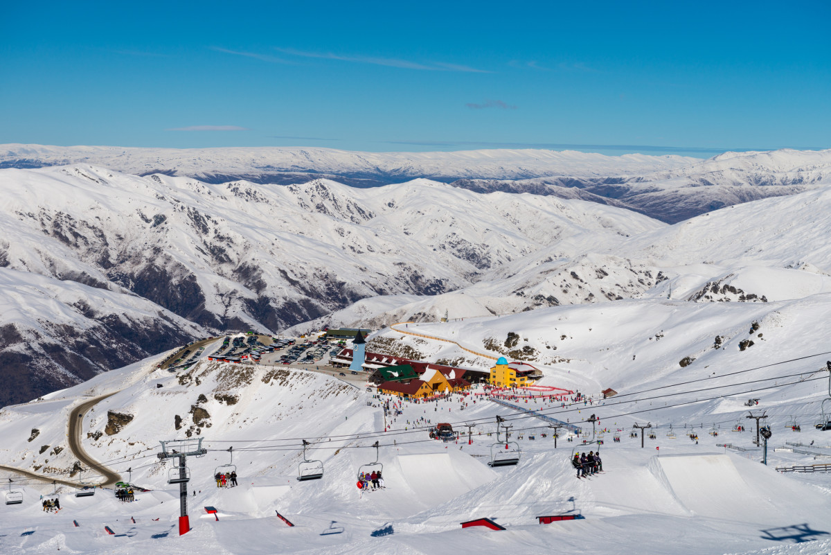 Cardrona in New Zealand - a clear blue sky.