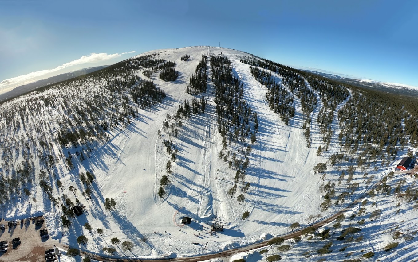 Näsfjället in Sweden - an aerial view of a ski slope in the mountains.
