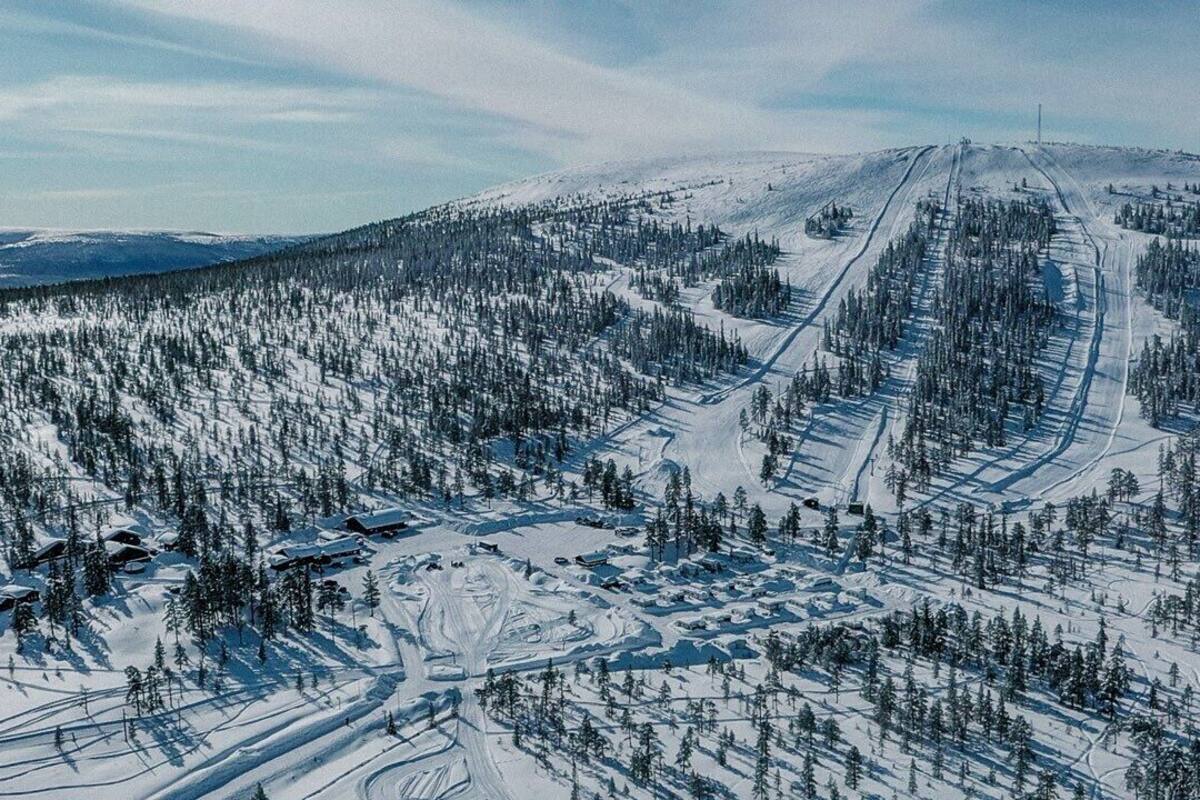 Näsfjället in Sweden: an aerial view of a ski resort in the mountains.
