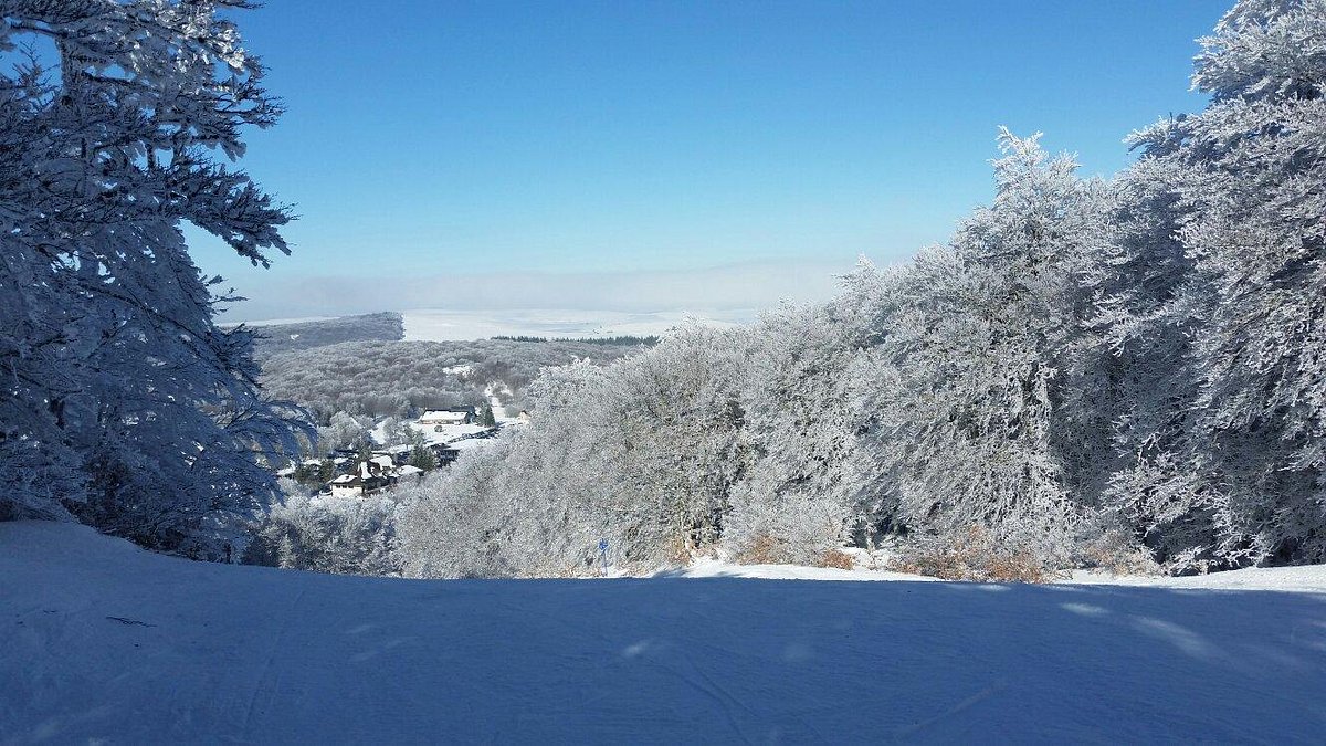 Laguiole in France - a view from the top of a hill covered in snow.