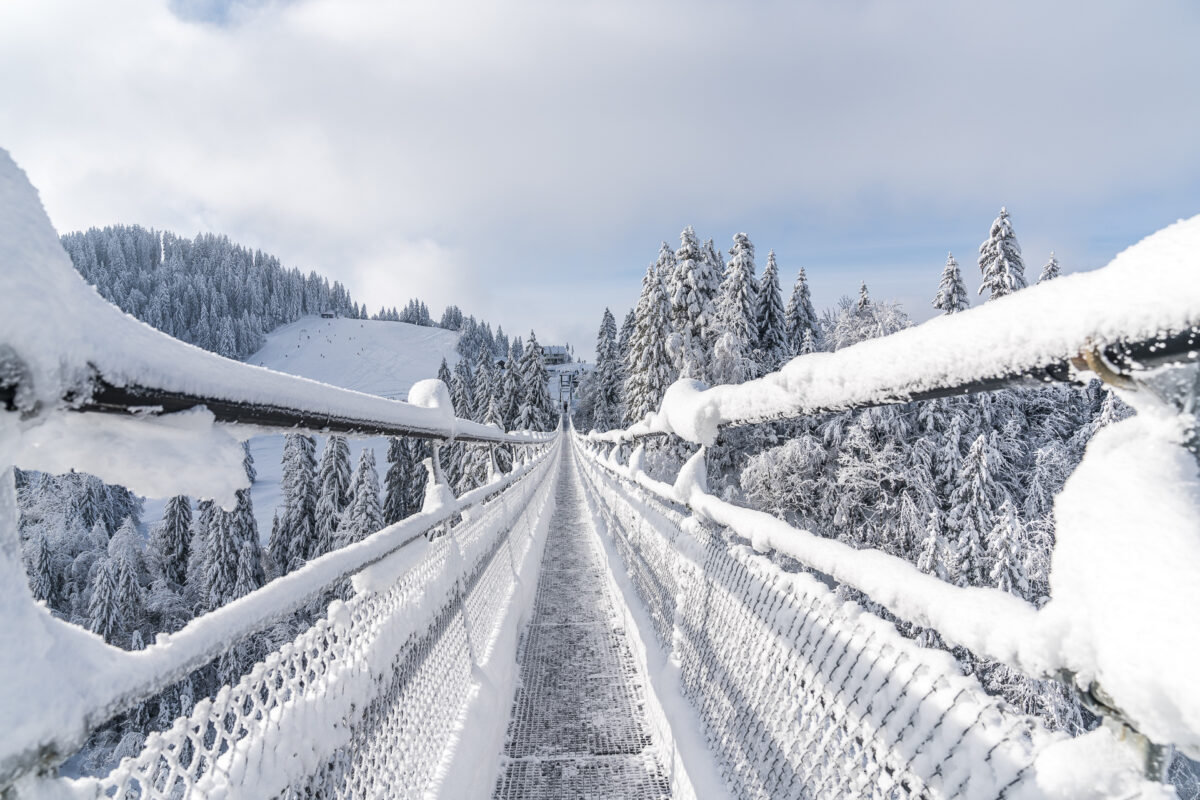 Rinderberg | ​Saanerslochgrat | ​Horneggli – Zweisimmen | ​Saanenmöser | ​Schönried | ​St Stephan in Switzerland - a bridge covered in snow on a snowy day.