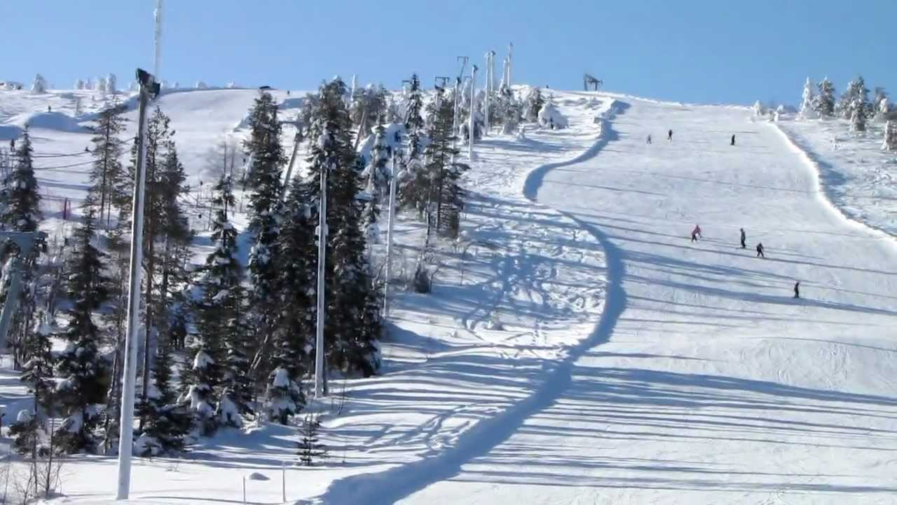 Salla in Finland - a ski slope with people skiing down it.
