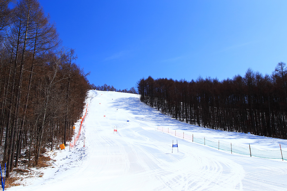Karuizawa Snow Park in Japan - a clear blue sky.