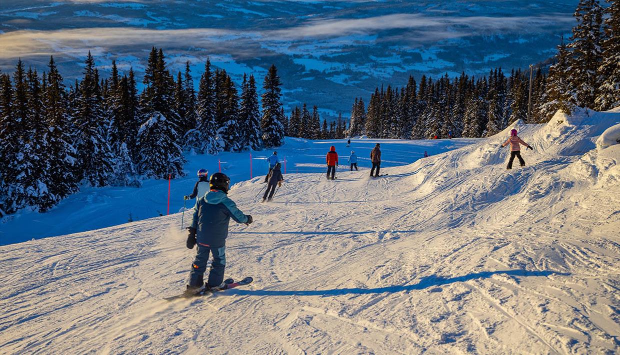 Valdres Alpinsenter in Norway - a group of people skiing down a mountain.