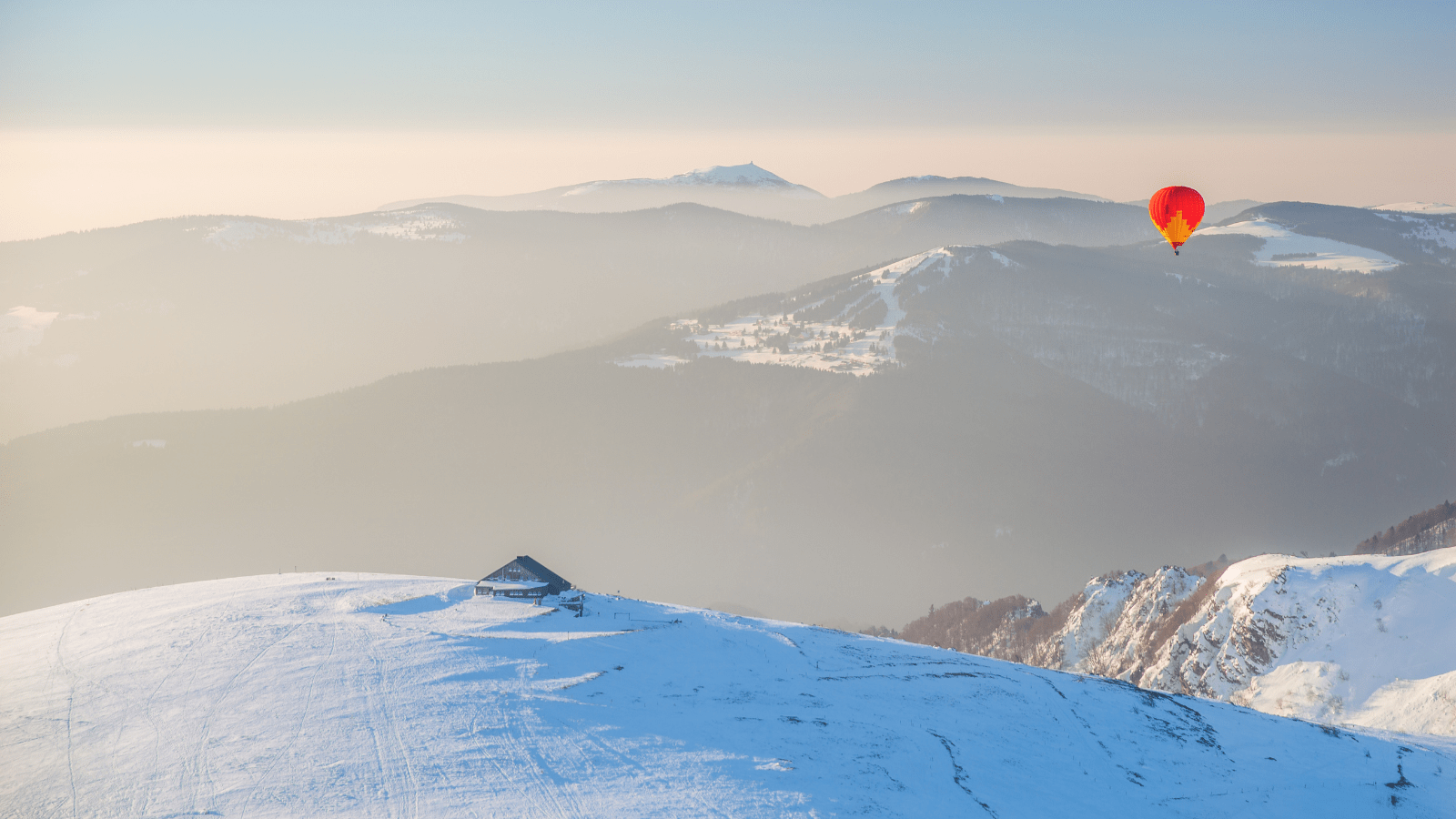 Le Markstein in France - the mountains are covered in snow.