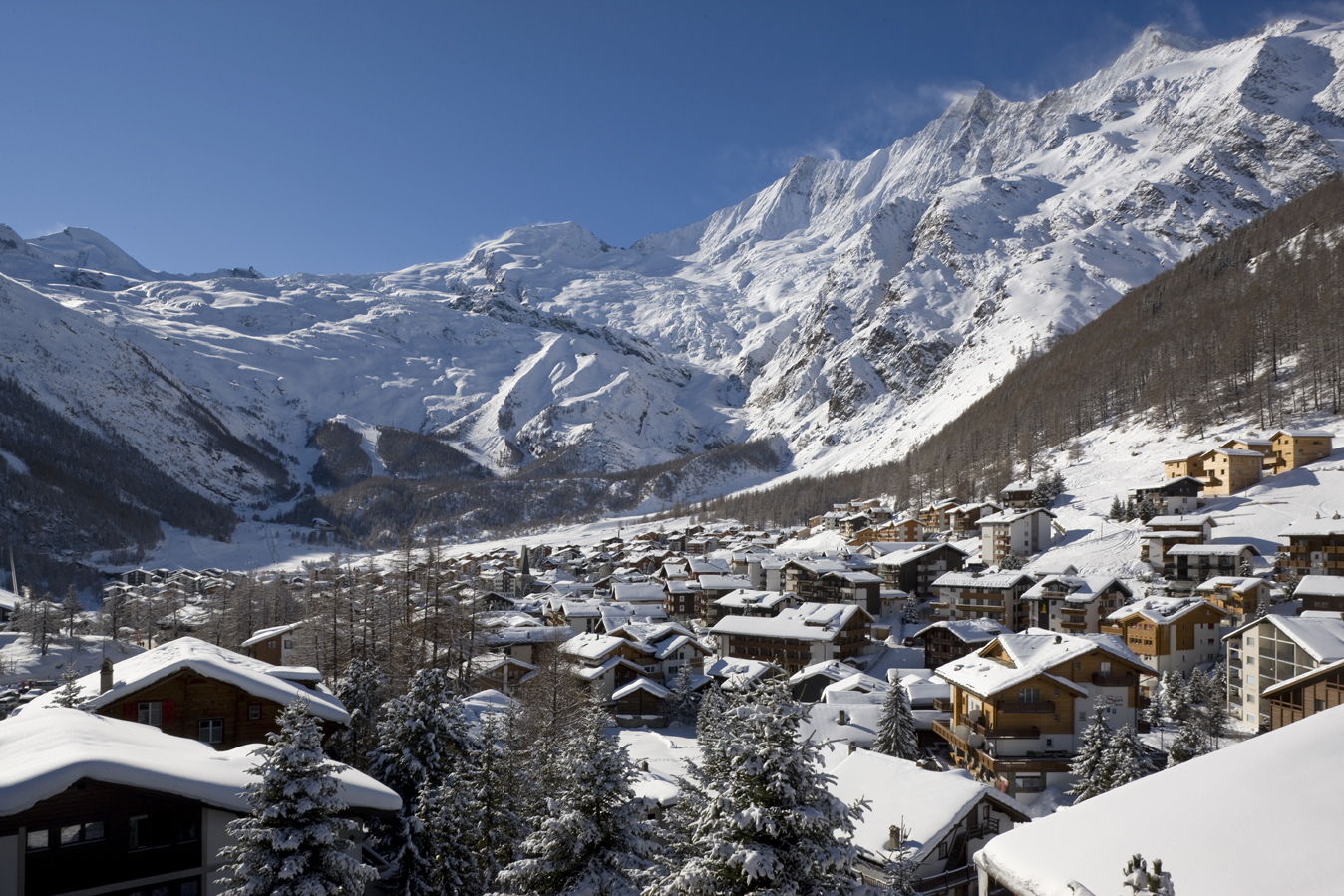 Saas Fee in Switzerland - snow on the ground.