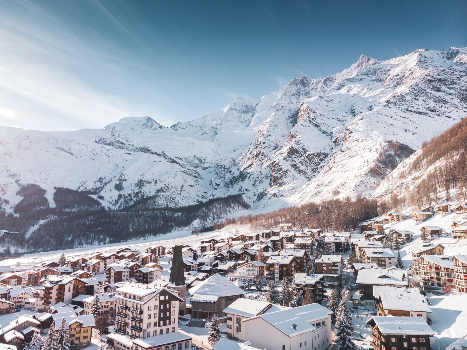 Saas Fee in Switzerland - snow on the ground.