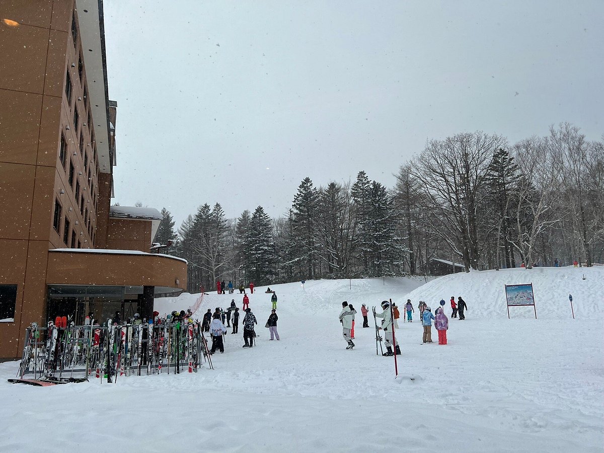 Shintokuyama Ski Area in Japan - a group of people skiing down a snow covered slope.