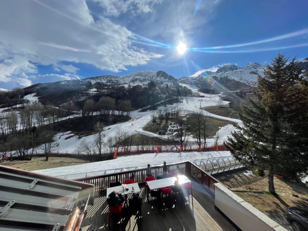 Les Sybelles in France: a view from the balcony of a ski resort in france.