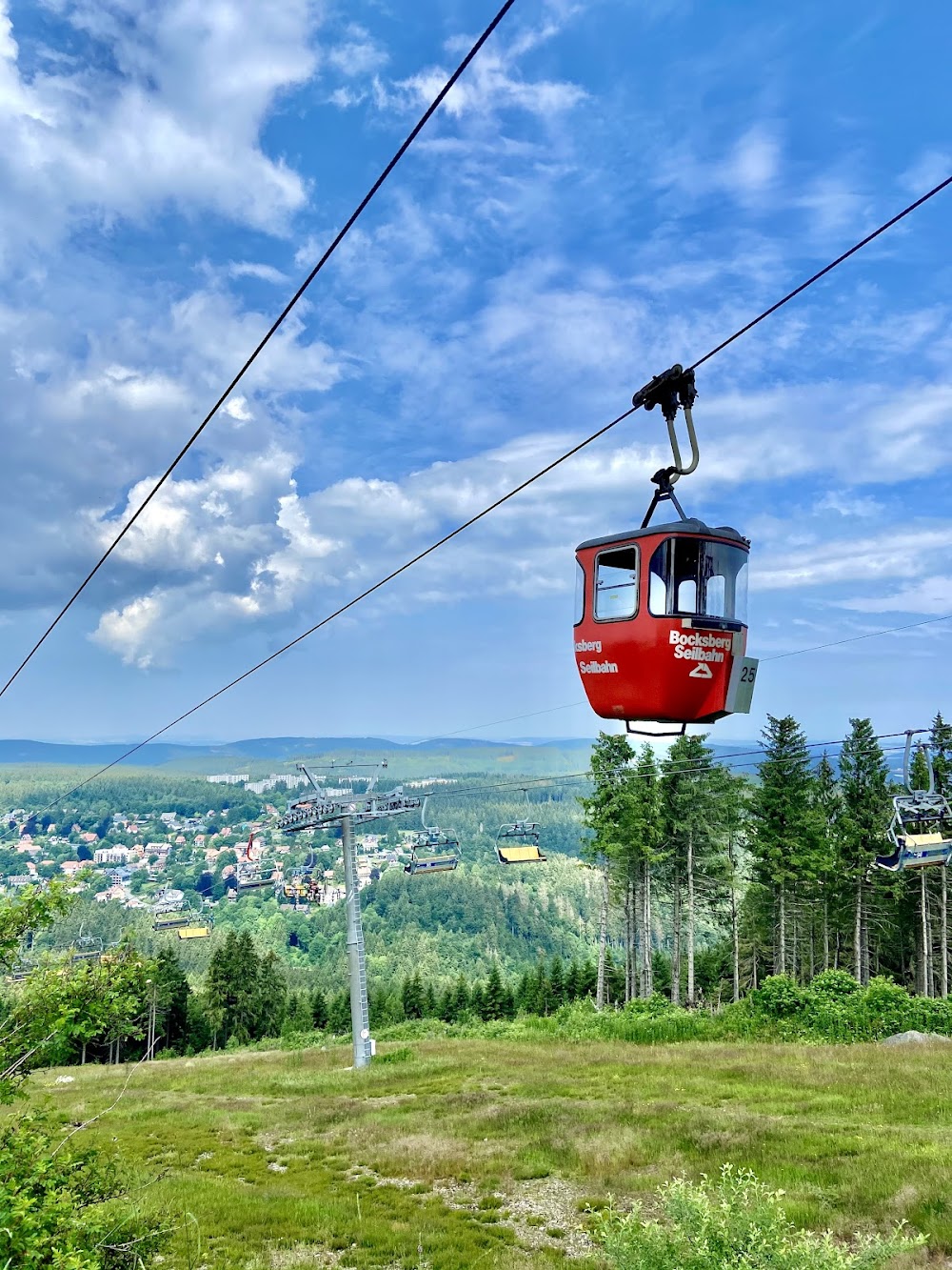 Bocksberg – Hahnenklee in Germany - a red cable car going up the mountain.