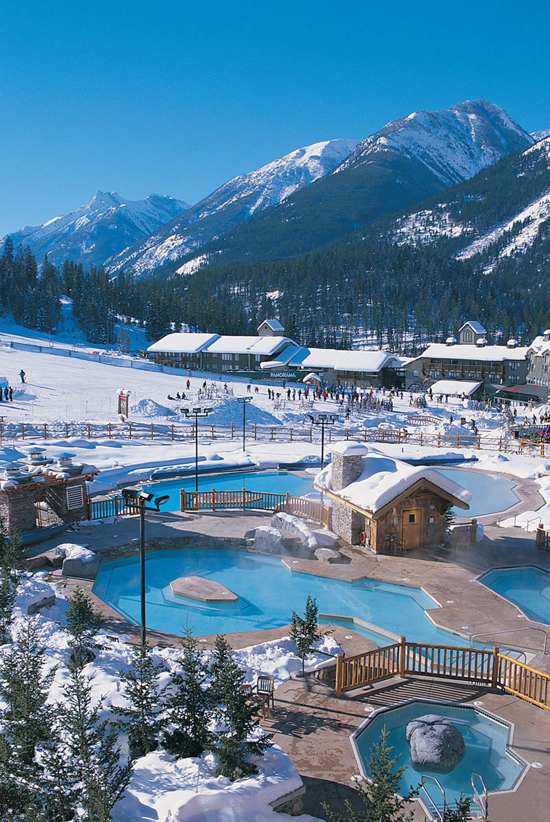 Panorama in Canada: a view of a ski resort in the mountains.