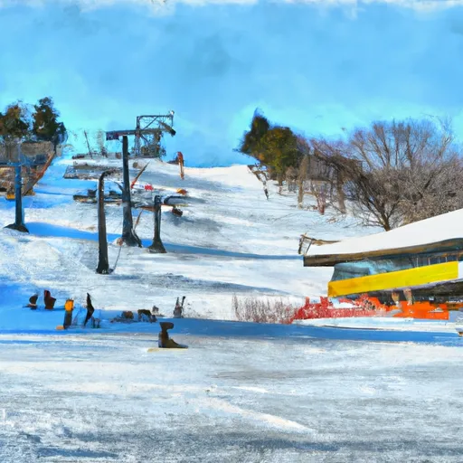 Winter sports enthusiasts enjoying activities at Snowstar Ski Resort in Illinois. Image features stunning winter scenery with a ski lift in the background.