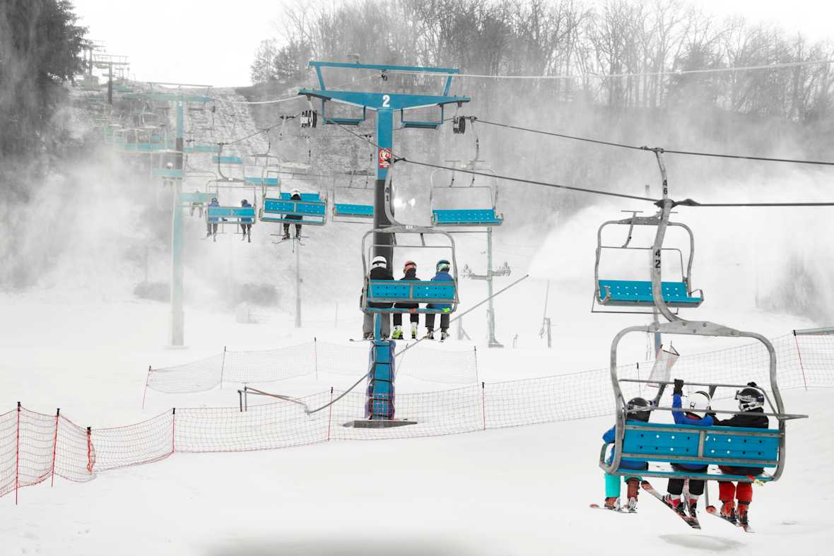 Thunder Ridge in USA - a ski area with a ski lift in the background.