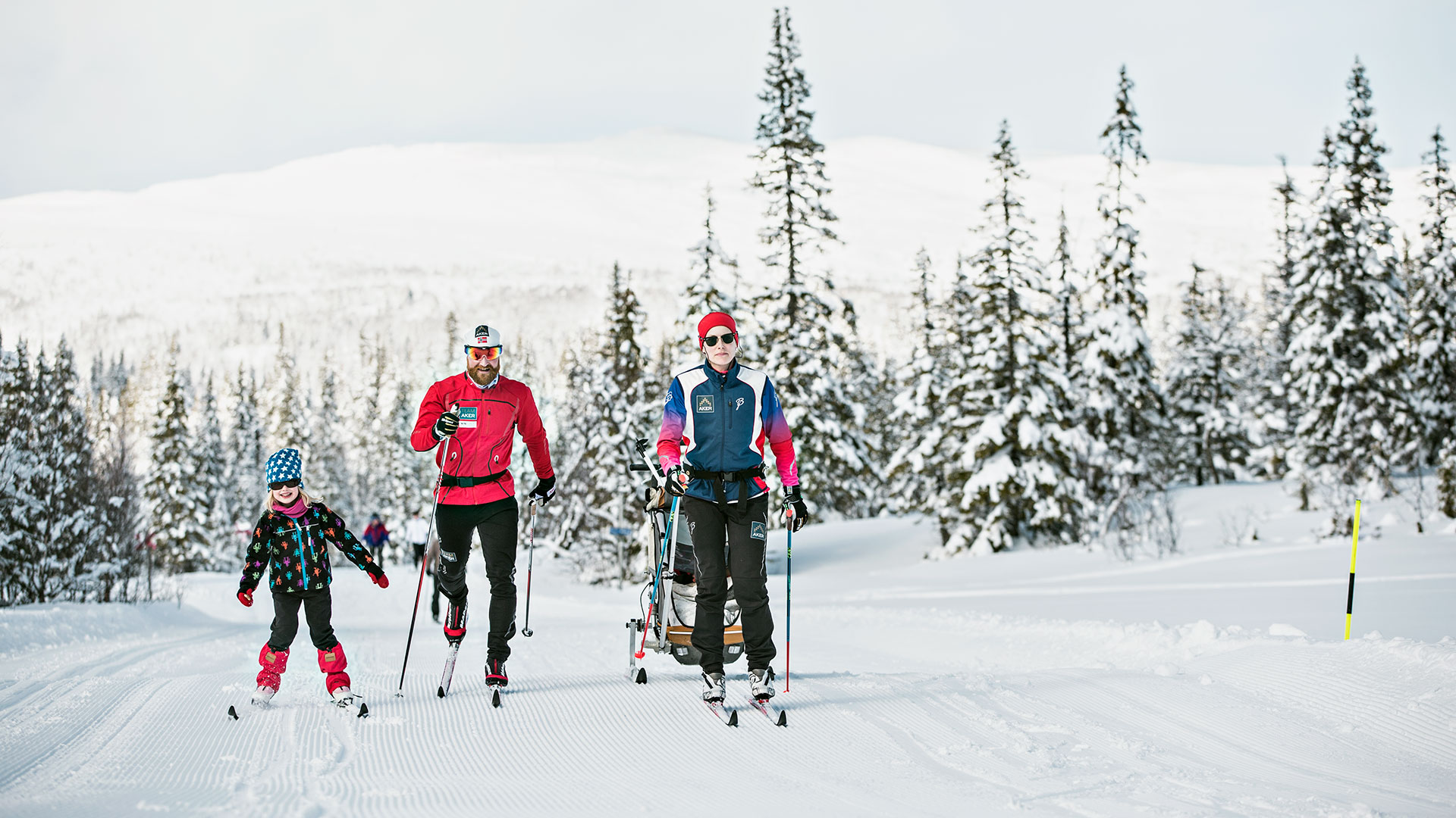 Edsåsdalen in Sweden - a man and a woman cross country skiing.