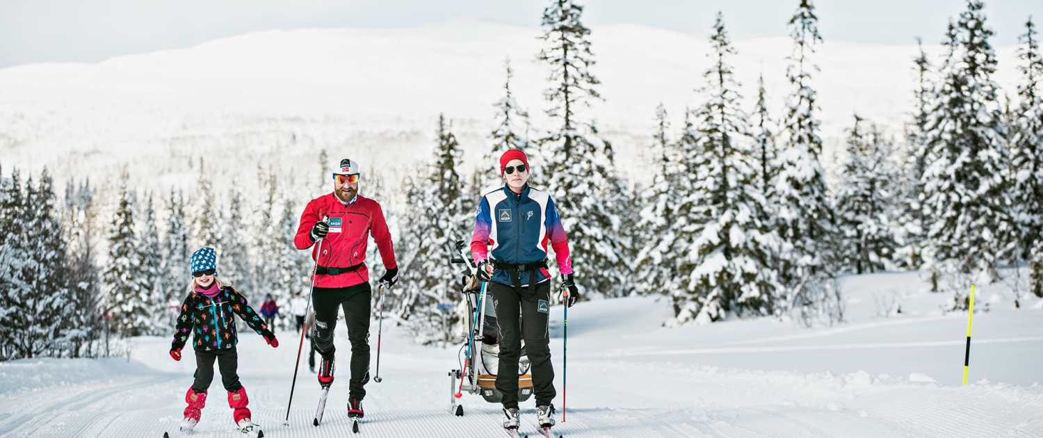 Edsåsdalen in Sweden - a man and a woman cross country skiing.