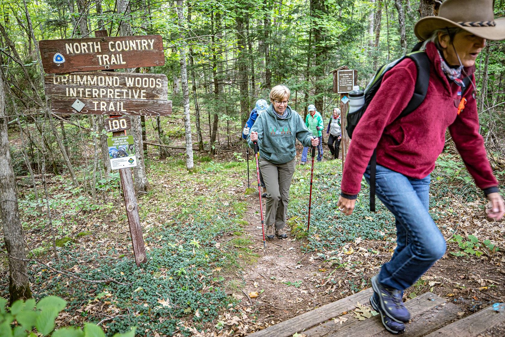 Mt Ashwabay – Salmo in USA - two people walking on a trail in the woods.