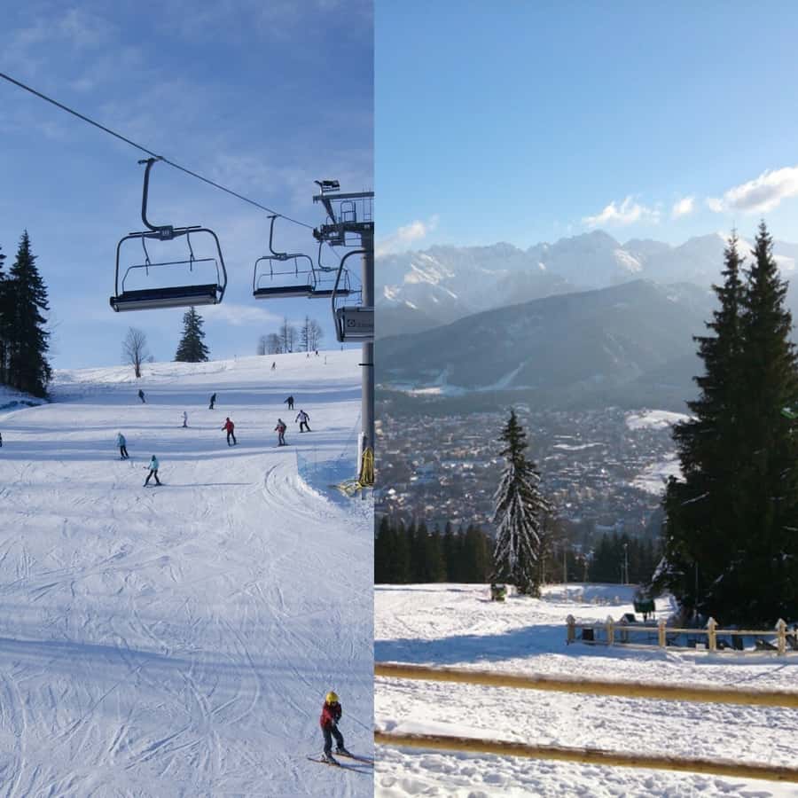 Witów in Poland - two pictures of people skiing down a mountain.