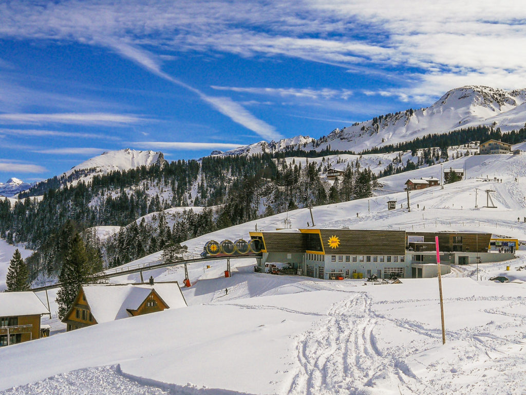 Les Pléiades in Switzerland: a view of a ski resort in the mountains.