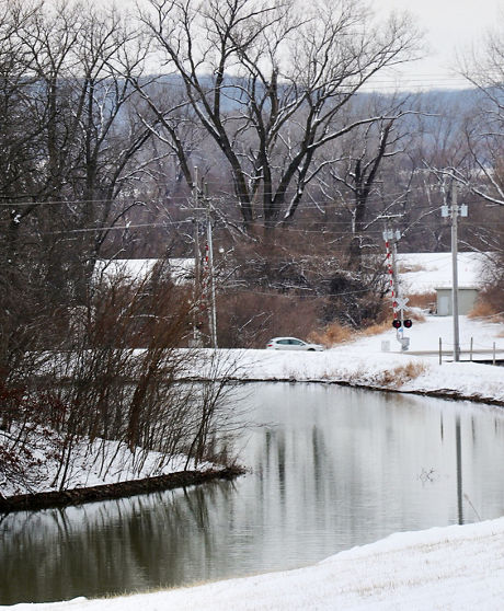 Snow Creek in USA - a river in the middle of a snowy day.