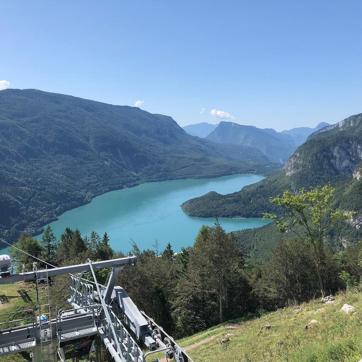 Pradel – Molveno in Italy - a view of the lake from the top of a mountain.