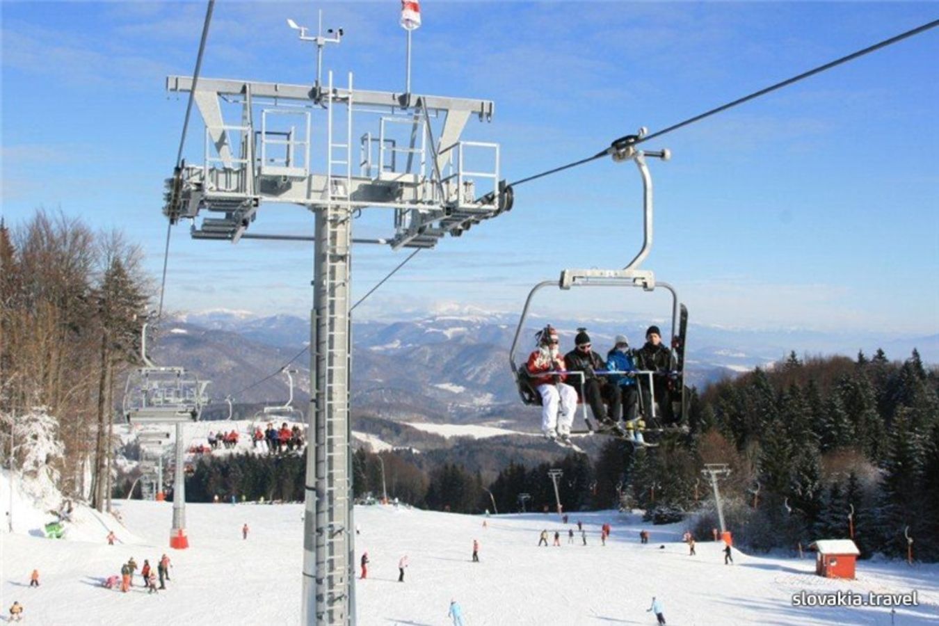 Králiky in Slovakia - a ski lift going up to the top of a mountain.