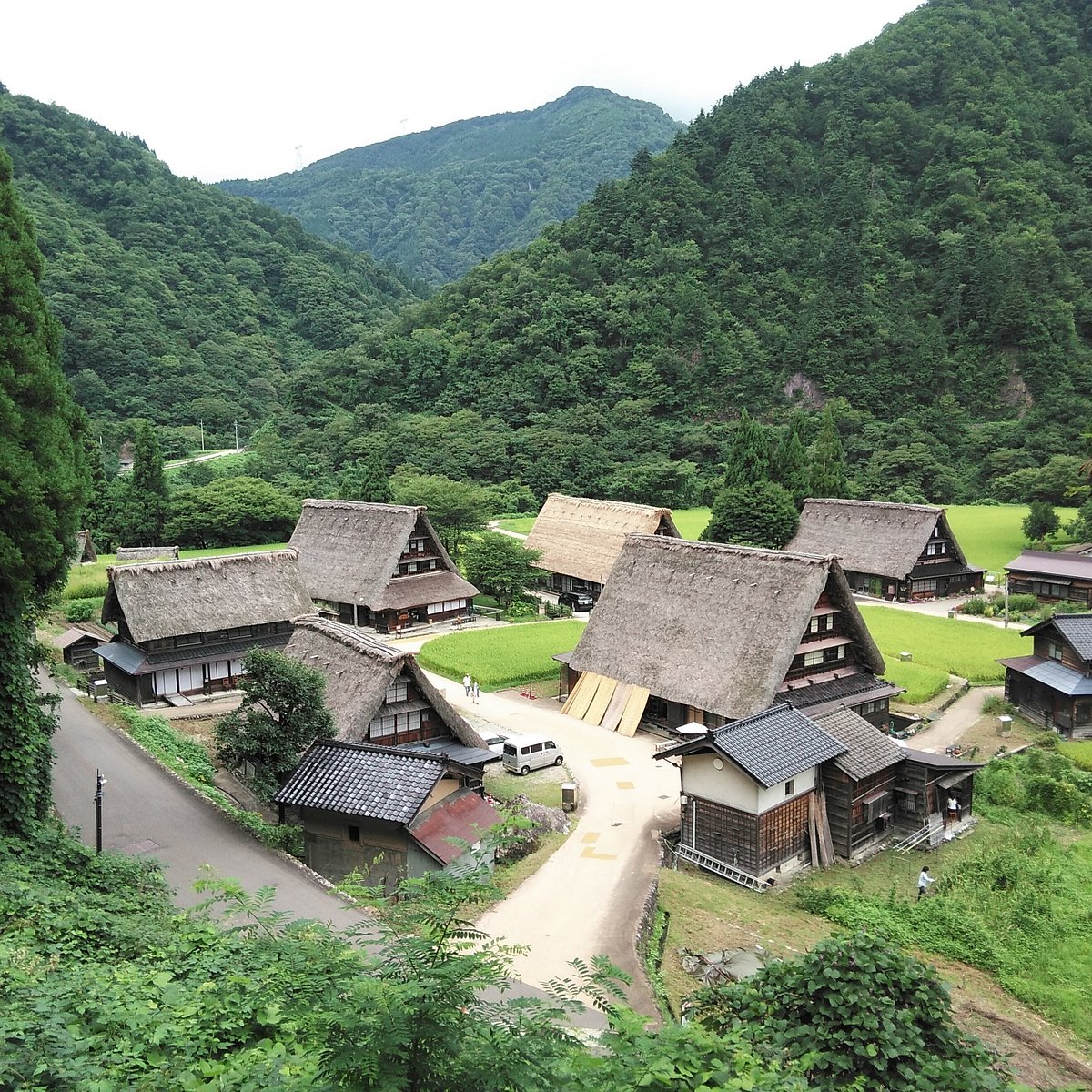 Takanbo in Japan - a small village surrounded by lush green hills.