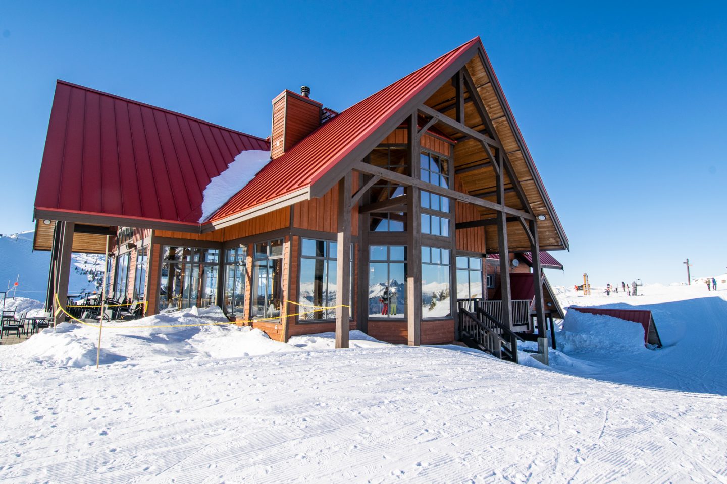 Kicking Horse in Canada - a house in the snow with a red roof.