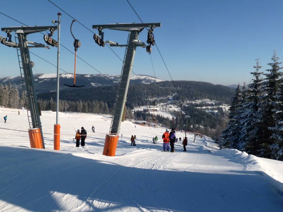 Arber in Germany - a ski slope with people skiing down it.
